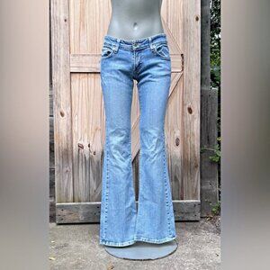 Vintage 90s Levis 524 Too Superlow Stretch Denim Lowrise Hippie Boot Cut Jeans